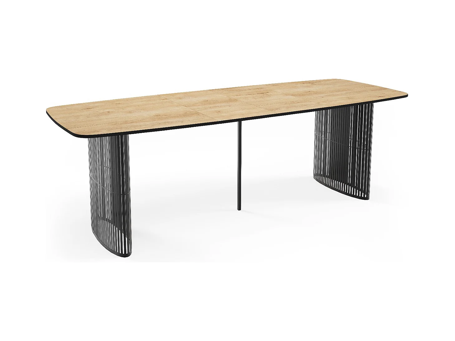 Table à Manger Rectangulaire Extensible à Lamelles Style Loft – 160 à 240 cm – Table avec Pieds en Métal Noir, Coins Arrondis pour 8-12 Personnes – Marron