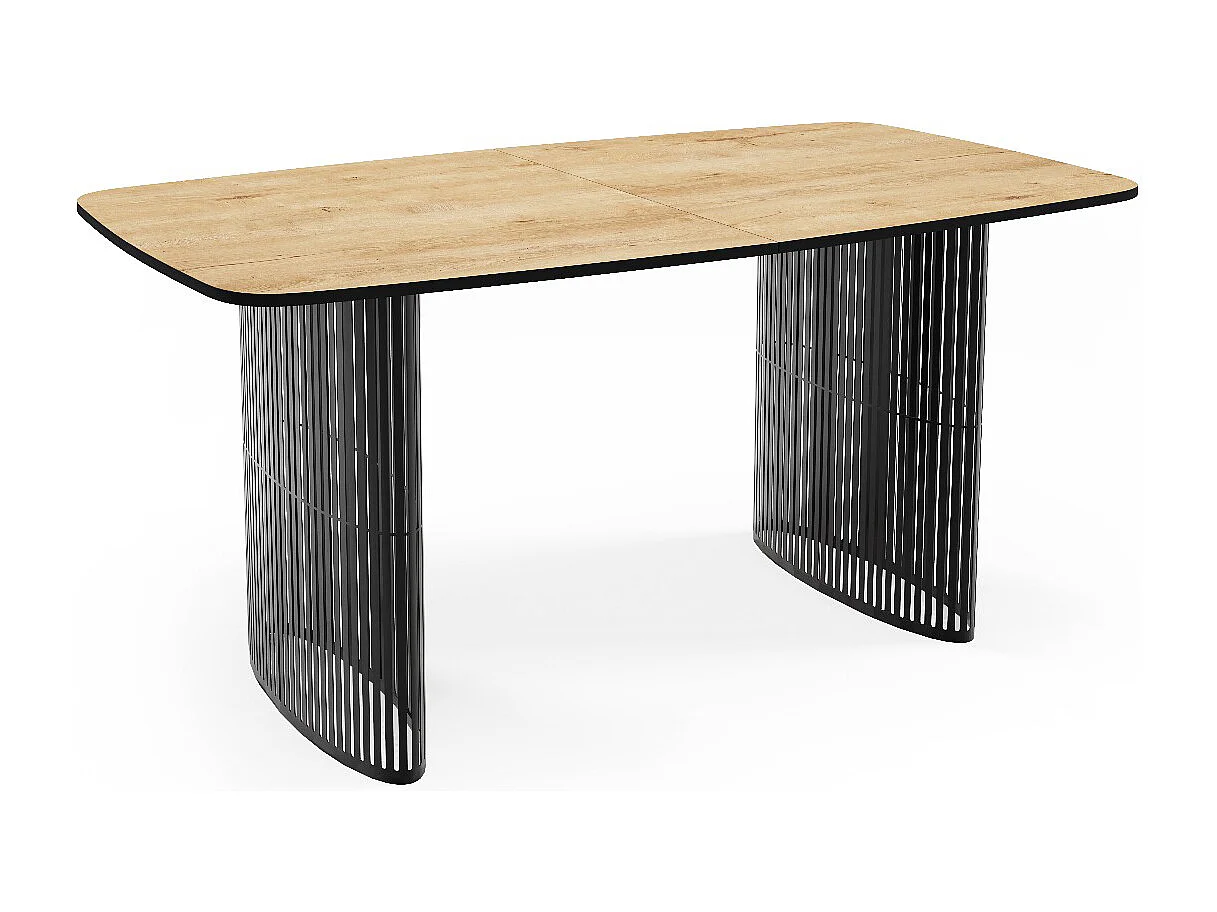 Esstisch Rechteckig Ausziehbar mit Lamellen im Loft-Stil – 160 bis 240 cm – Schwarzen Metallbeinen, Abgerundeten Ecken – für 8-12 Personen – Wohnzimmer – Braun