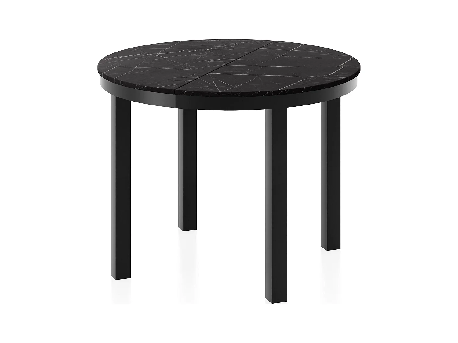 Table à Manger Ronde Extensible avec Pieds Métalliques Noirs – Table Industrielle – Table Gain de Place pour Salon ou Cuisine – 100 cm à 180 cm – Marbre Noir