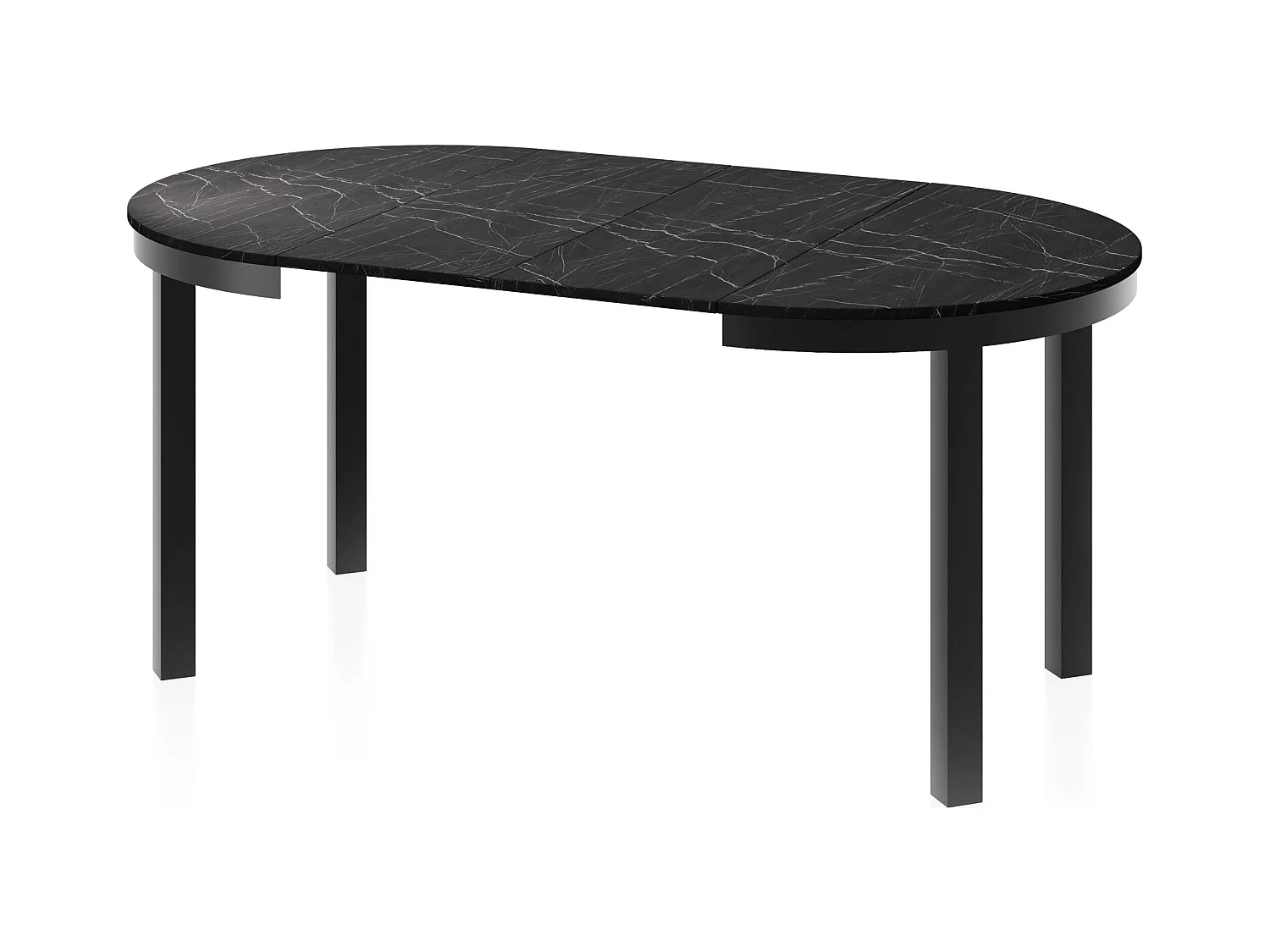 Table à Manger Ronde Extensible avec Pieds Métalliques Noirs – Table Industrielle – Table Gain de Place pour Salon ou Cuisine – 100 cm à 180 cm – Marbre Noir