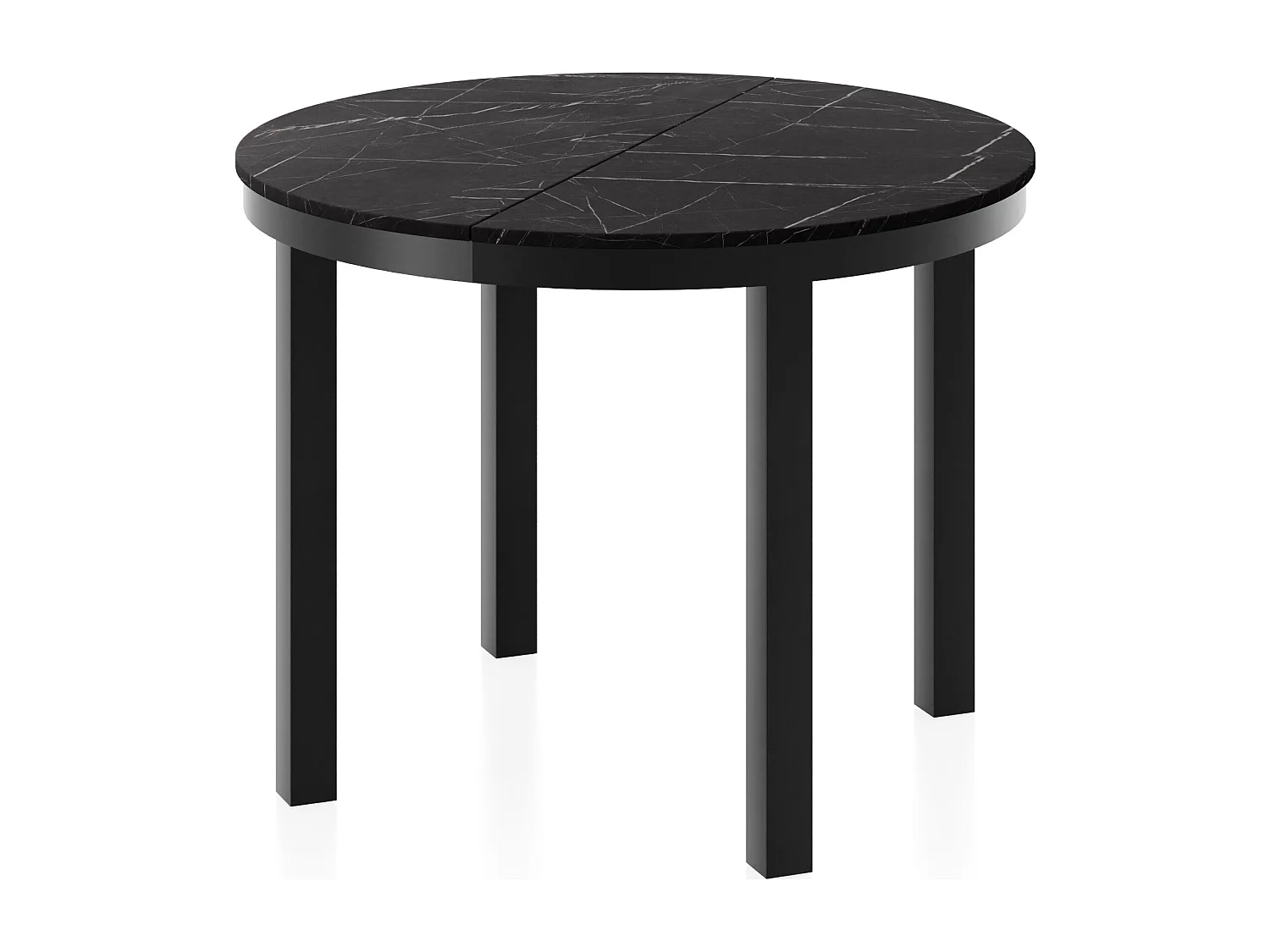 Runder Ausziehbarer Esstisch mit Schwarzem Metallgestell – Platzsparender Tisch im Loft-Stil – Schwarzer Marmor mit Schwarzen Metallbeinen – 100 bis 180 cm