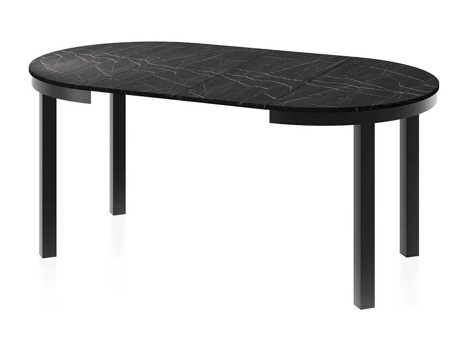 Runder Ausziehbarer Esstisch mit Schwarzem Metallgestell – Platzsparender Tisch im Loft-Stil – Schwarzer Marmor mit Schwarzen Metallbeinen – 100 bis 180 cm