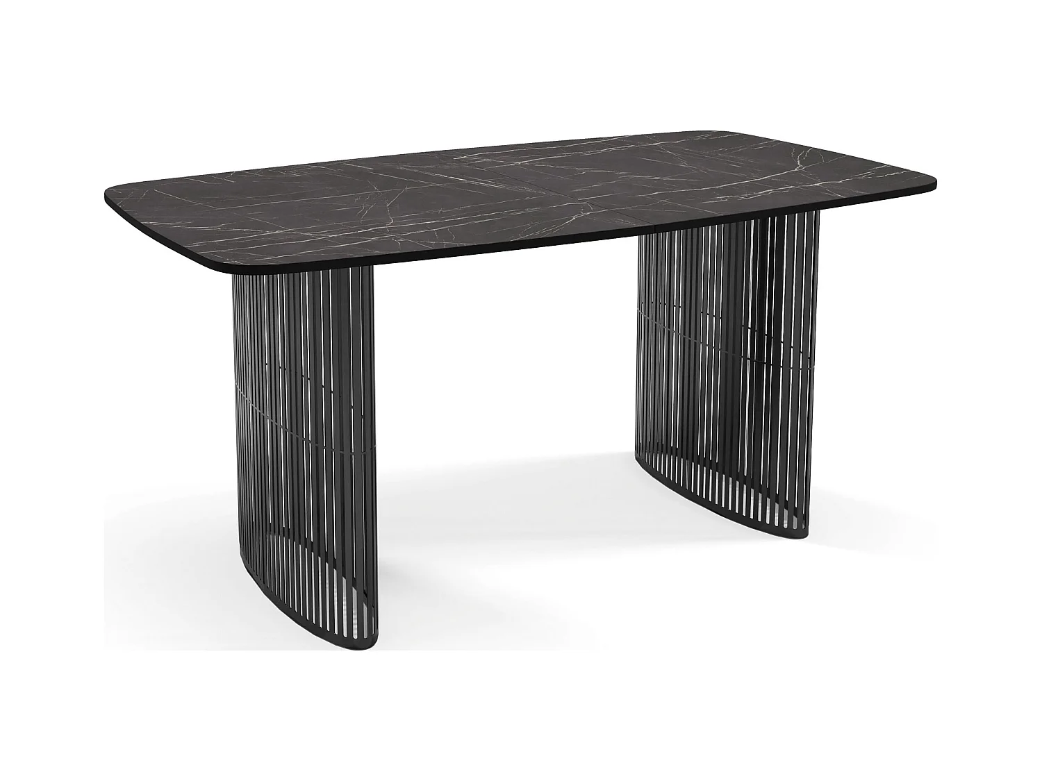 Table à Manger Rectangulaire Extensible à Lamelles Style Loft – 160 à 240 cm – Table avec Pieds en Métal Noir, Coins Arrondis pour 8-12 Personnes – Marbre Noir