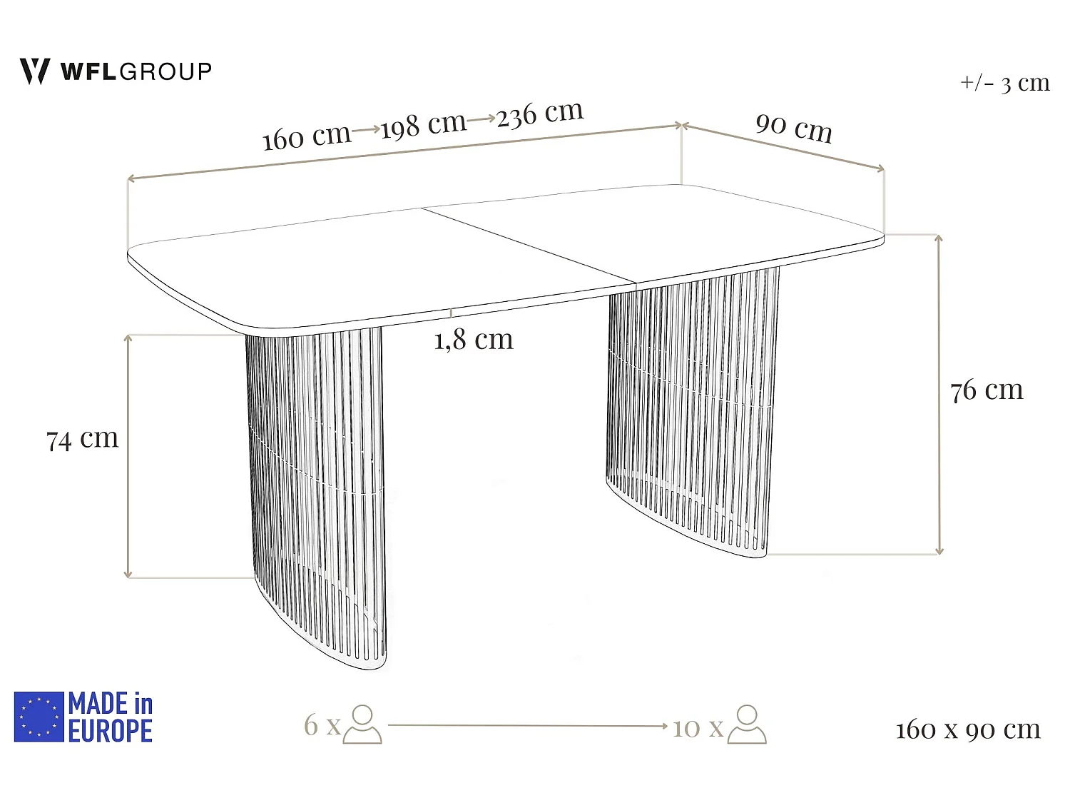 Esstisch Rechteckig Ausziehbar mit Lamellen im Loft-Stil – 160 bis 240 cm – Schwarzen Metallbeinen, Abgerundeten Ecken – für 8-12 Personen – Marmor Schwarz