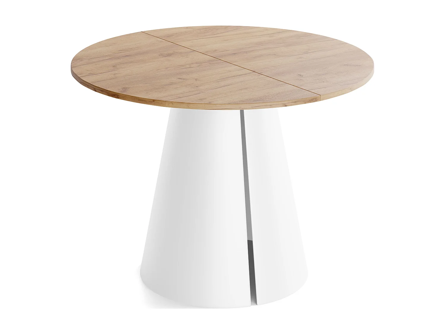 Table à Manger Ronde Extensible – 100 à 180 cm – Table Industrielle avec Pieds en Métal Coniques Blancs pour 5 à 8 Personnes – Gain de Place – Chêne Marron Clair