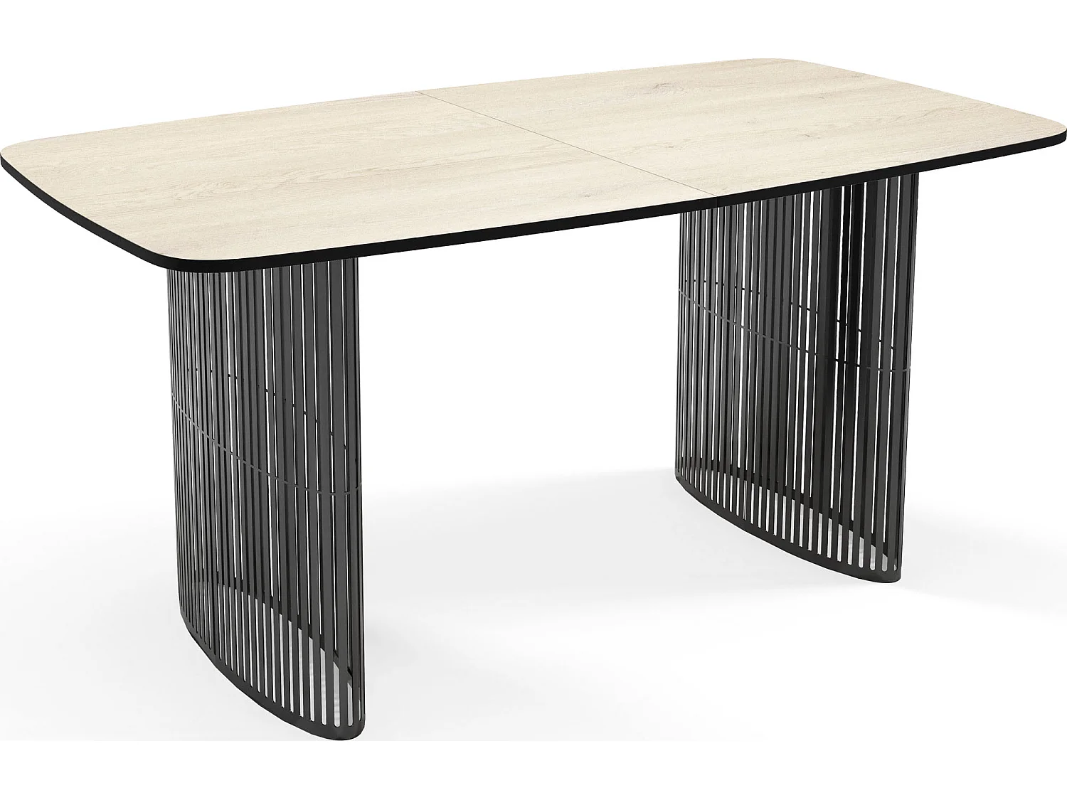 Esstisch Rechteckig Ausziehbar mit Lamellen im Loft-Stil – 160 bis 240 cm – Schwarzen Metallbeinen, Abgerundeten Ecken – für 8-12 Personen – Wohnzimmer – Hellbraun
