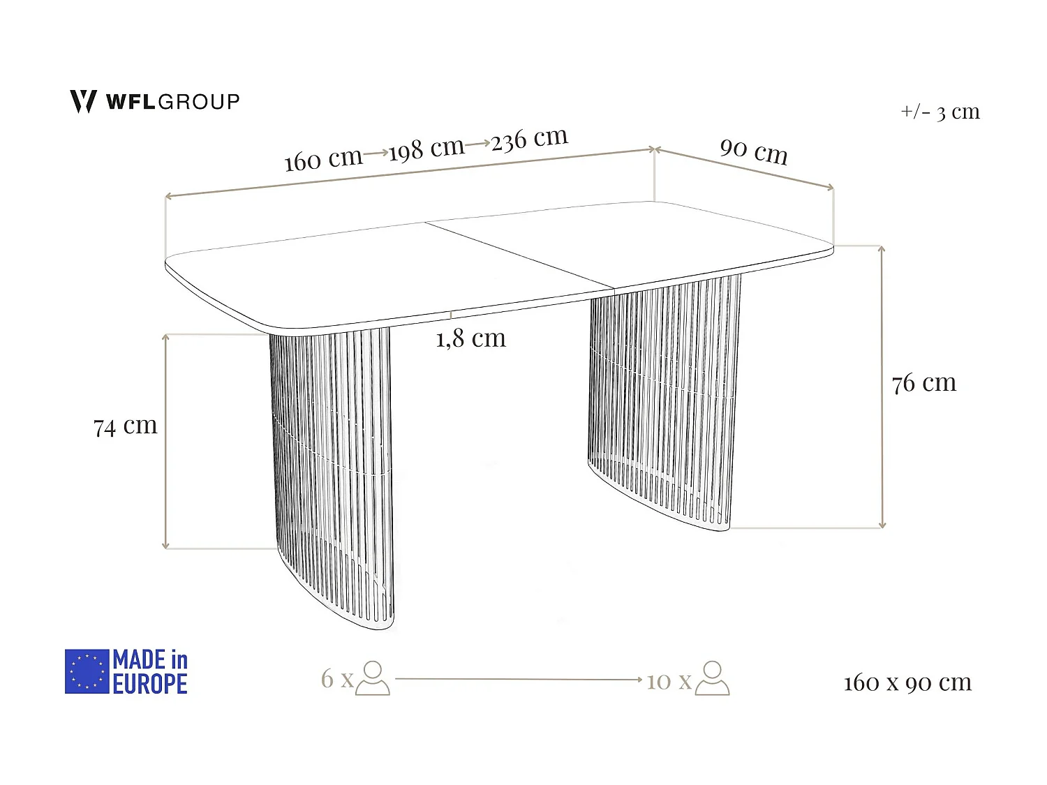 Esstisch Rechteckig Ausziehbar mit Lamellen im Loft-Stil – 160 bis 240 cm – Schwarzen Metallbeinen, Abgerundeten Ecken – für 8-12 Personen – Wohnzimmer – Hellbraun
