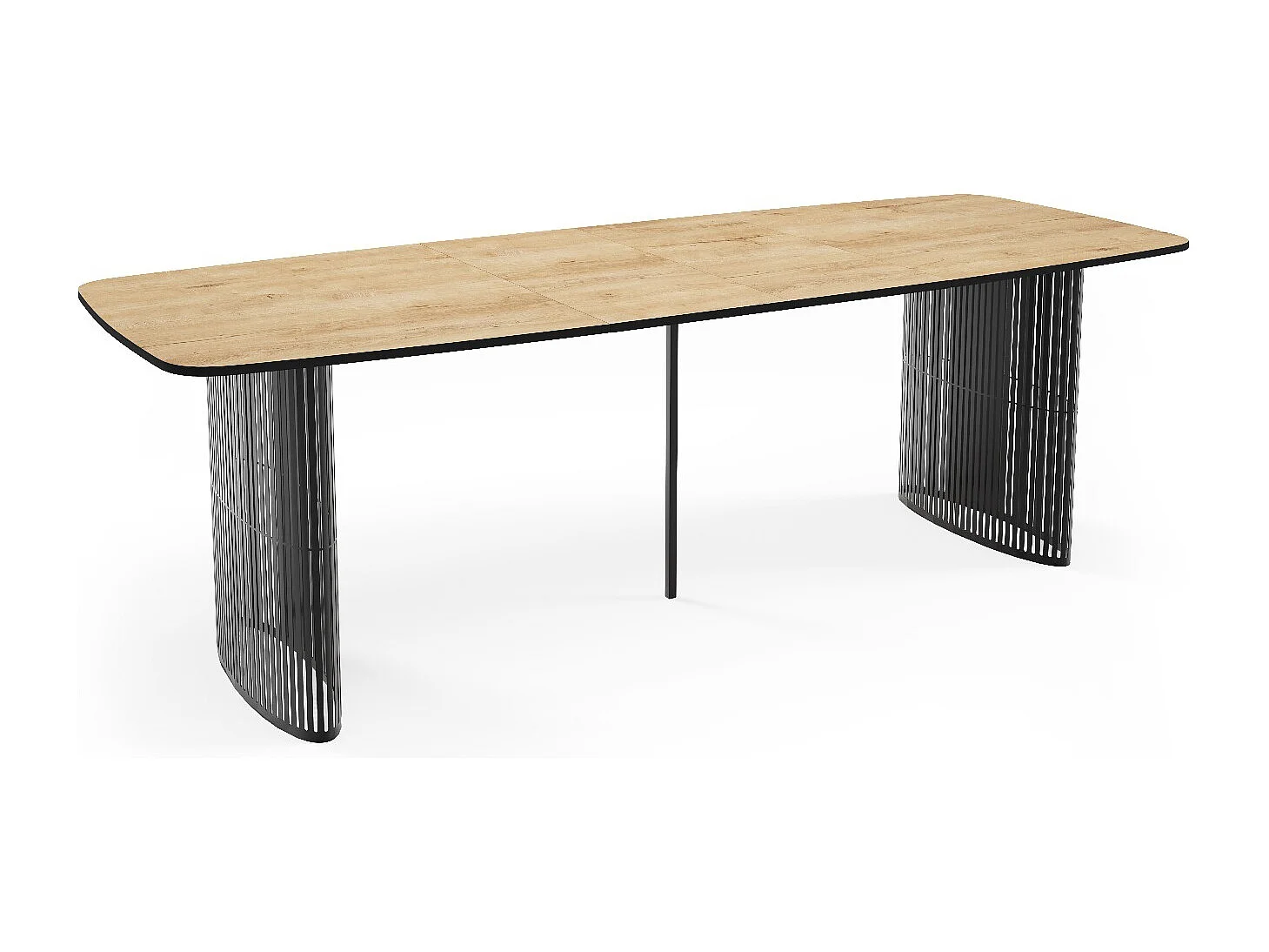 Esstisch Rechteckig Ausziehbar mit Lamellen im Loft-Stil – 160 bis 240 cm – Schwarzen Metallbeinen, Abgerundeten Ecken – für 8-12 Personen – Wohnzimmer – Hellbraun