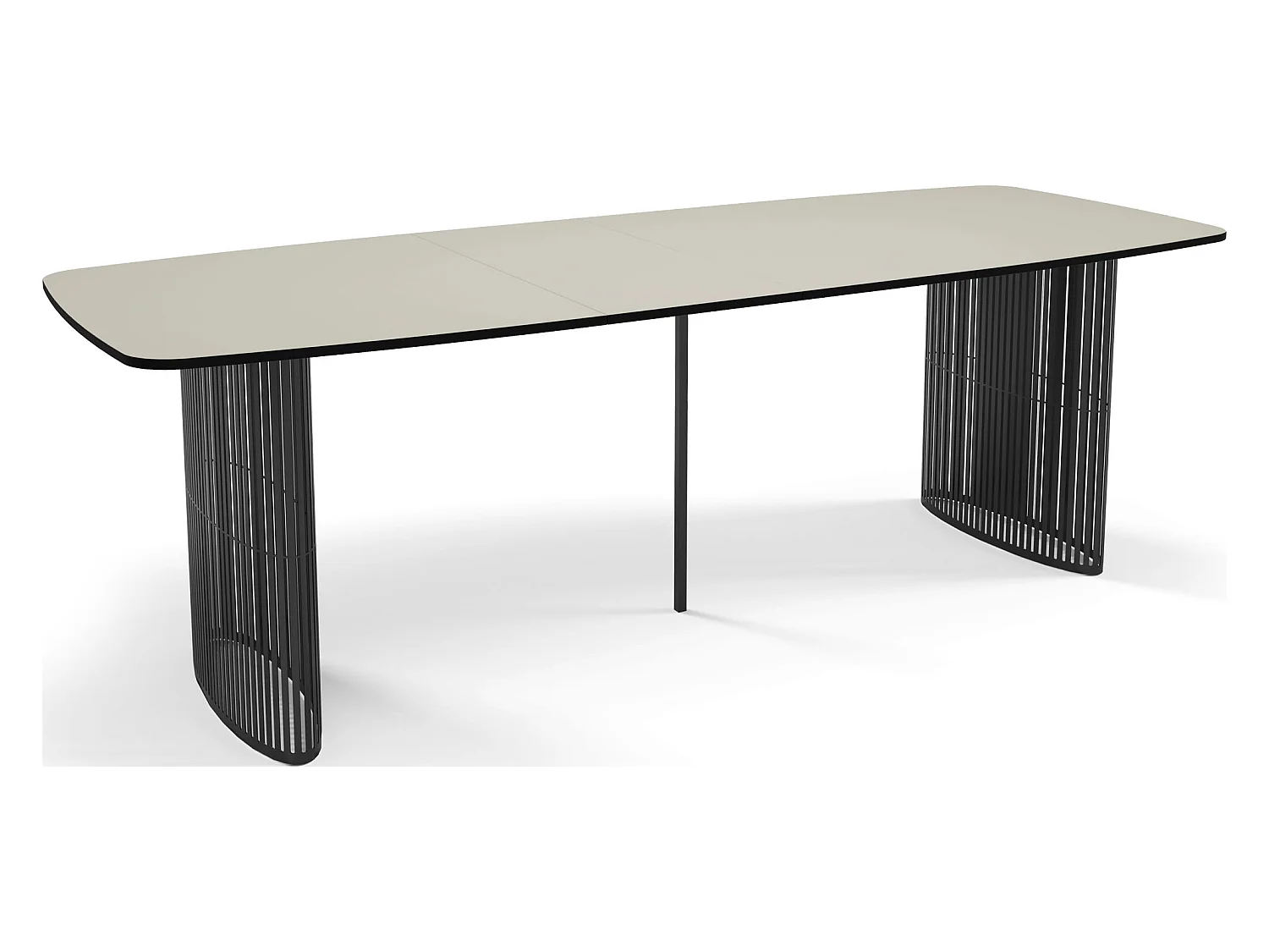 Table à Manger Rectangulaire Extensible à Lamelles Style Loft – 180 à 260 cm – Table avec Pieds en Métal Noir, Coins Arrondis pour 10-14 Personnes – Beige Cachemire