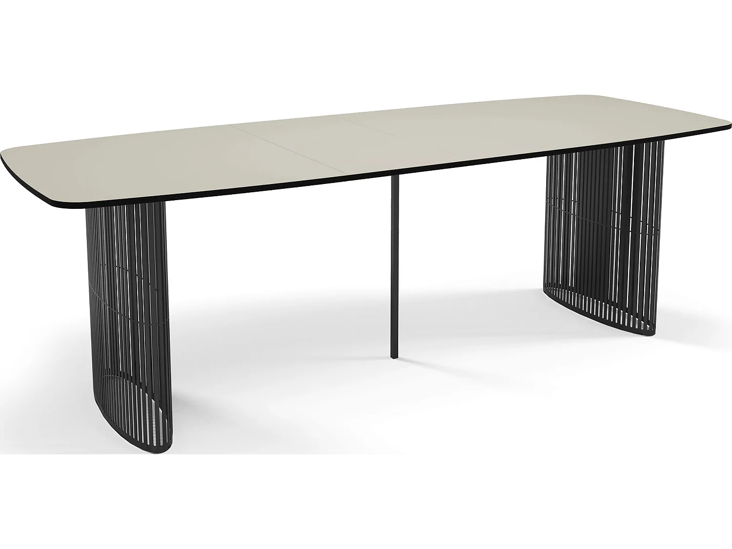 Esstisch Rechteckig Ausziehbar mit Lamellen im Loft-Stil – 180 bis 260 cm – Schwarzen Metallbeinen, Abgerundeten Ecken – für 10-14 Personen – Beige Cashmere