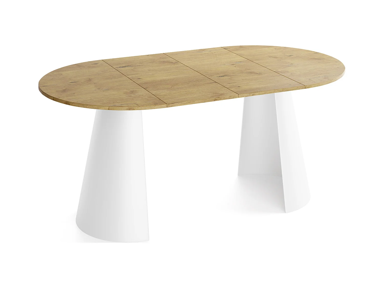 Table à Manger Ronde Extensible – 120 à 200 cm – Table Industrielle avec Pieds en Métal Coniques Blancs pour 6 à 10 Personnes – Gain de Place – Chêne Marron Clair