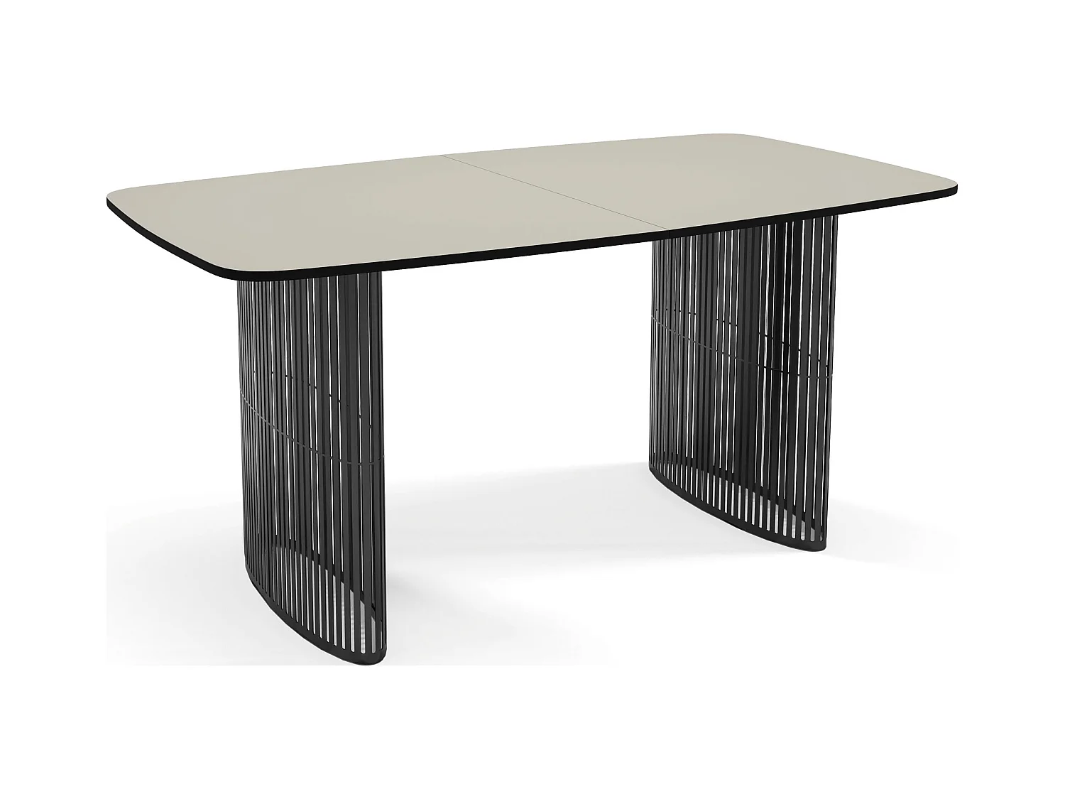 Table à Manger Rectangulaire Extensible à Lamelles Style Loft – 200 à 280 cm – Table avec Pieds en Métal Noir, Coins Arrondis pour 12-16 Personnes – Beige Cachemire