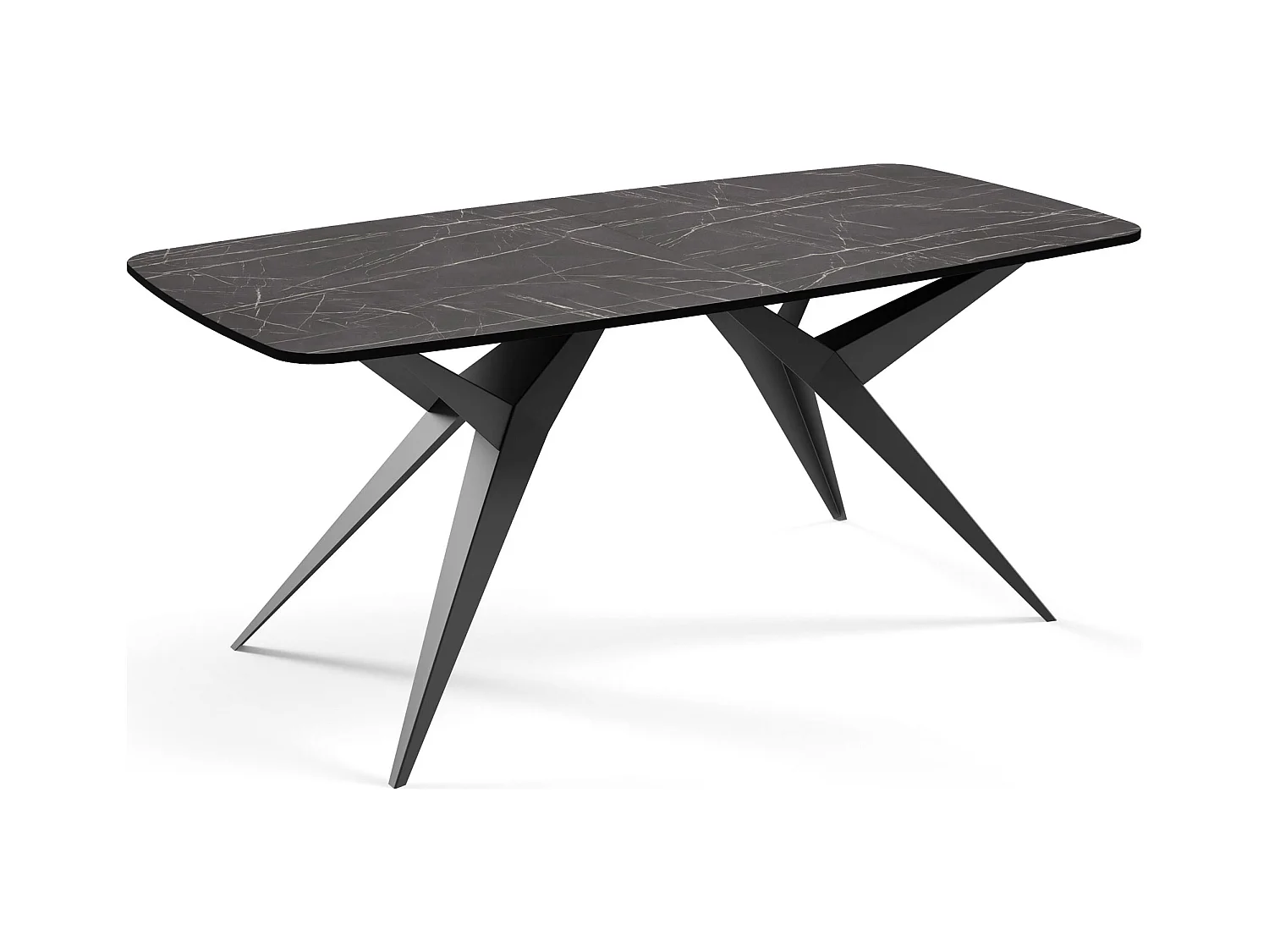 Ausziehbarer Esstisch im Loft-Stil – Rechteckiger Tisch mit Schwarzen Metallbeinen – Industrietisch mit Abgerundeten Ecken für 10-14 Personen – 200cm Marmor Schwarz