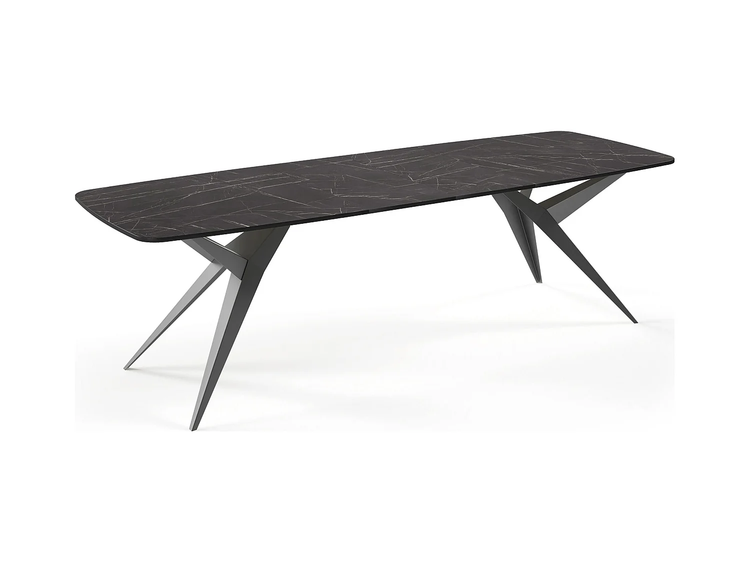 Ausziehbarer Esstisch im Loft-Stil – Rechteckiger Tisch mit Schwarzen Metallbeinen – Industrietisch mit Abgerundeten Ecken für 10-14 Personen – 200cm Marmor Schwarz