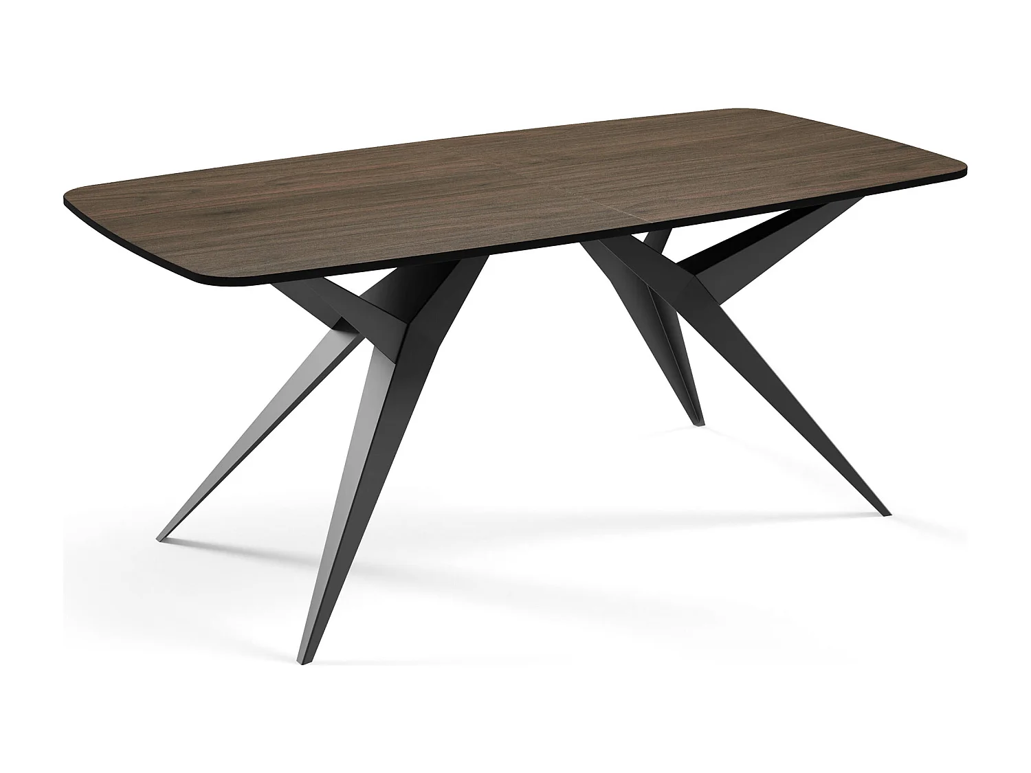 Ausziehbarer Esstisch im Loft-Stil – Rechteckiger Tisch mit Schwarzen Metallbeinen – Industrietisch mit Abgerundeten Ecken für 10-14 Personen – 200cm Walnuss Braun