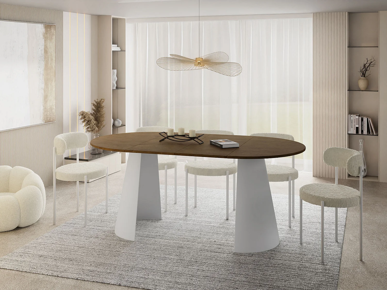 Table à Manger Ronde Extensible – 100 à 180 cm – Table Industrielle avec Pieds en Métal Coniques Blancs pour 5 à 8 Personnes – Gain de Place – Chêne Marron Rustique