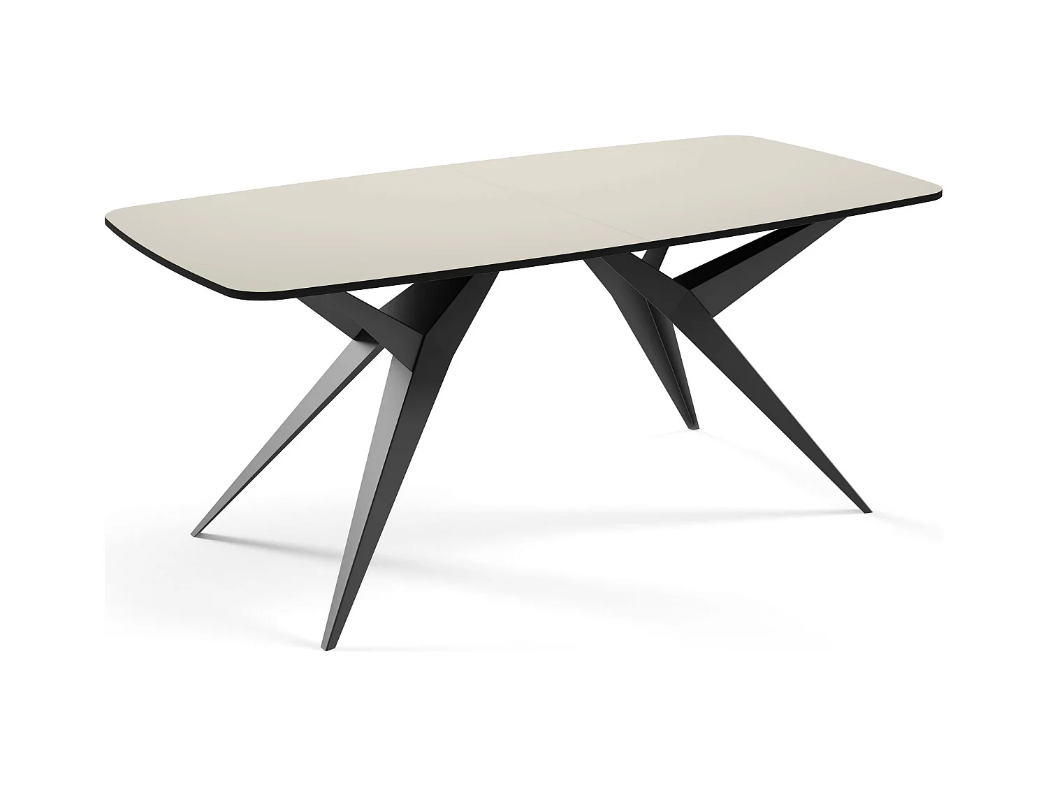 Ausziehbarer Esstisch im Loft-Stil – Rechteckiger Tisch mit Schwarzen Metallbeinen – Industrietisch mit Abgerundeten Ecken für 10-14 Personen – 200cm Beige Cashmere