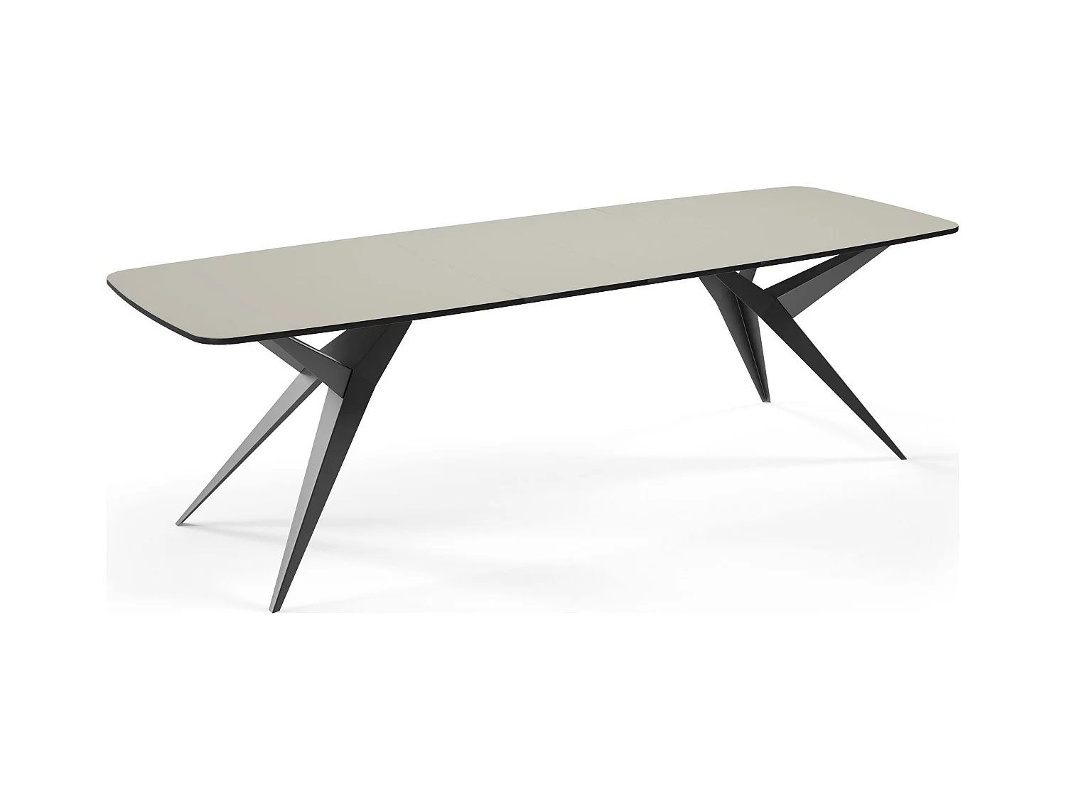 Ausziehbarer Esstisch im Loft-Stil – Rechteckiger Tisch mit Schwarzen Metallbeinen – Industrietisch mit Abgerundeten Ecken für 10-14 Personen – 200cm Beige Cashmere