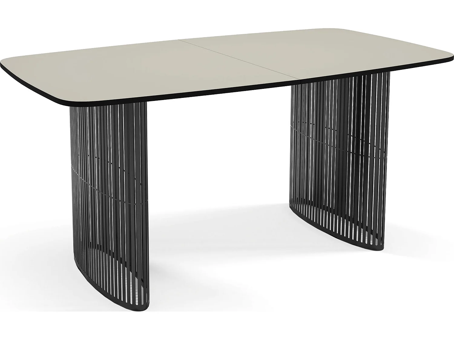 Esstisch Rechteckig Ausziehbar mit Lamellen im Loft-Stil – 160 bis 240 cm – Schwarzen Metallbeinen, Abgerundeten Ecken – für 8-12 Personen – Beige Cashmere