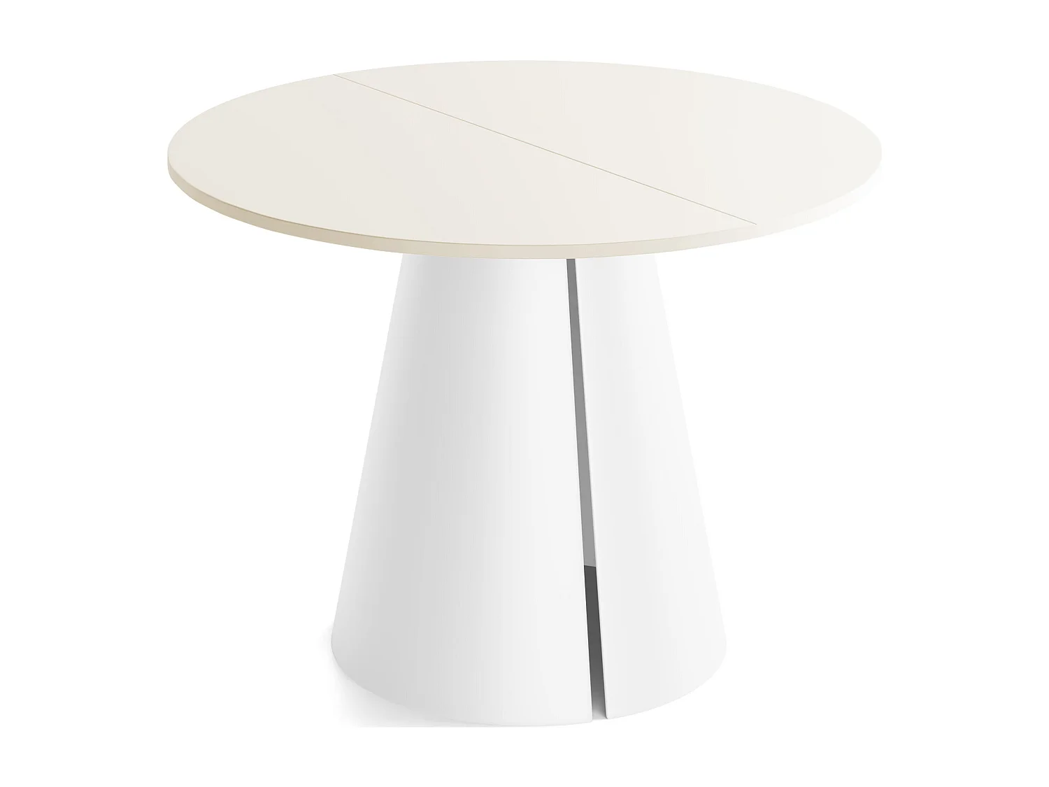 Table à Manger Ronde Extensible Loft – 120 à 200 cm – Table Industrielle avec Pieds en Métal Coniques Blancs pour 6 à 10 Personnes – Gain de Place – Beige Cachemire