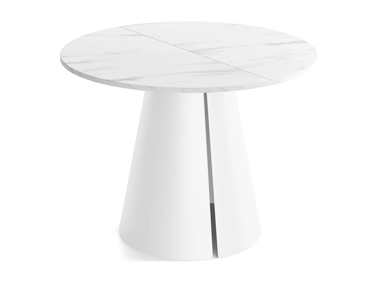 Table à Manger Ronde Extensible Loft – 120 à 200 cm – Table Industrielle avec Pieds en Métal Coniques Blancs pour 6 à 10 Personnes – Gain de Place – Marbre Blanc