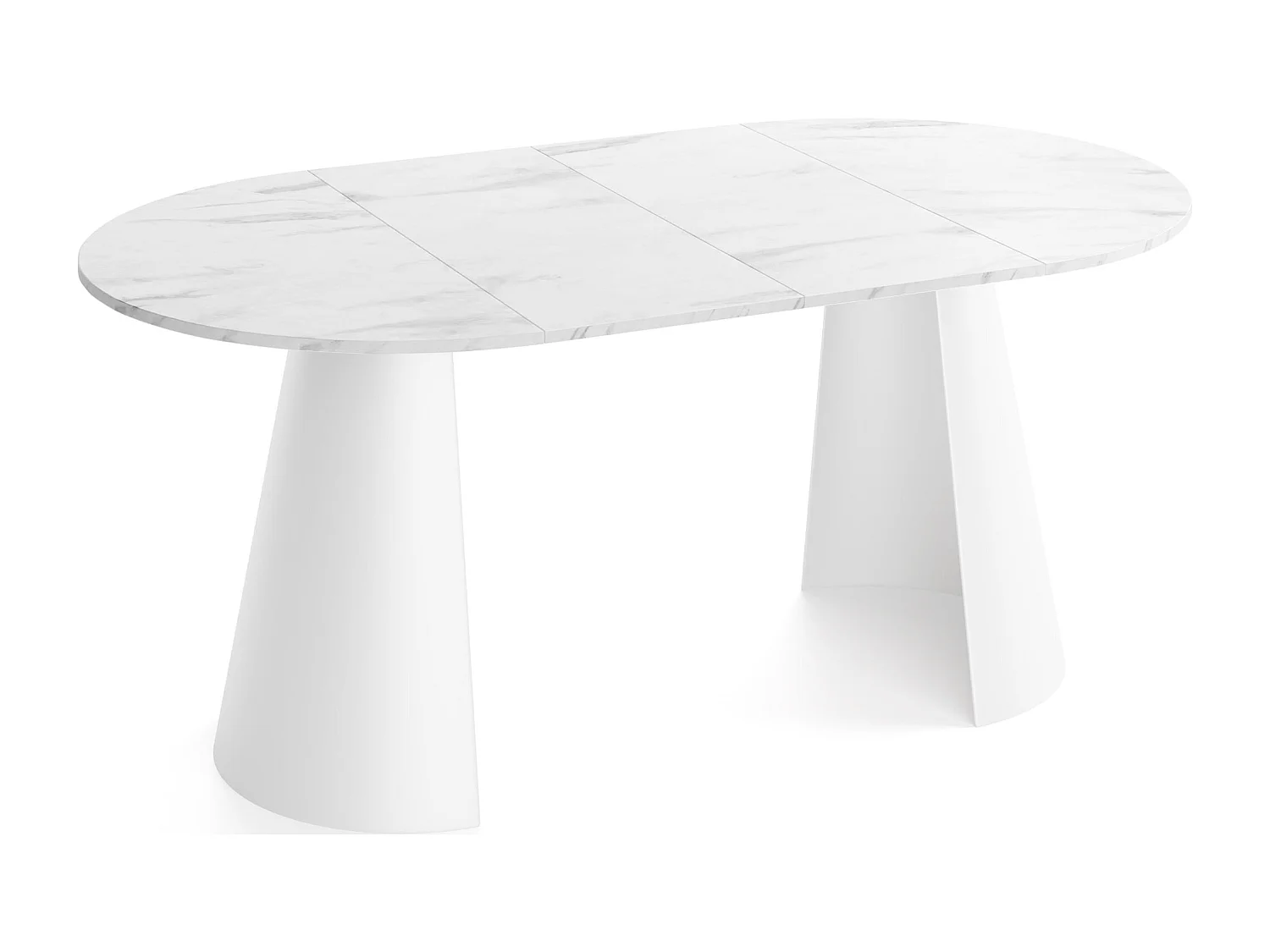 Table à Manger Ronde Extensible Loft – 120 à 200 cm – Table Industrielle avec Pieds en Métal Coniques Blancs pour 6 à 10 Personnes – Gain de Place – Marbre Blanc