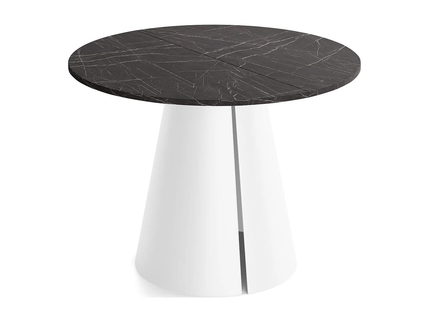 Table à Manger Ronde Extensible Style Loft – 120 à 200cm – Table Industrielle avec Pieds en Métal Coniques Blancs pour 6 à 10 Personnes, Gain de Place – Marbre Noir