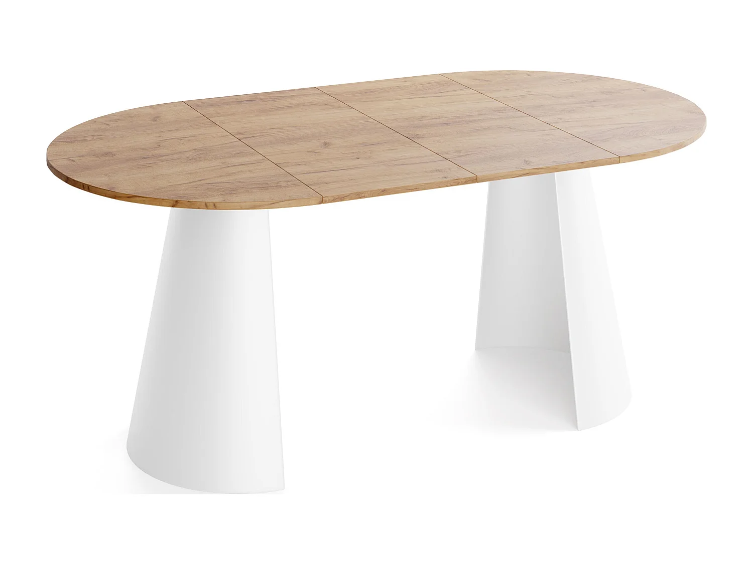 Table à Manger Ronde Extensible – 120 à 200 cm – Table Industrielle avec Pieds en Métal Coniques Blancs pour 6 à 10 Personnes – Gain de Place – Chêne Marron Clair