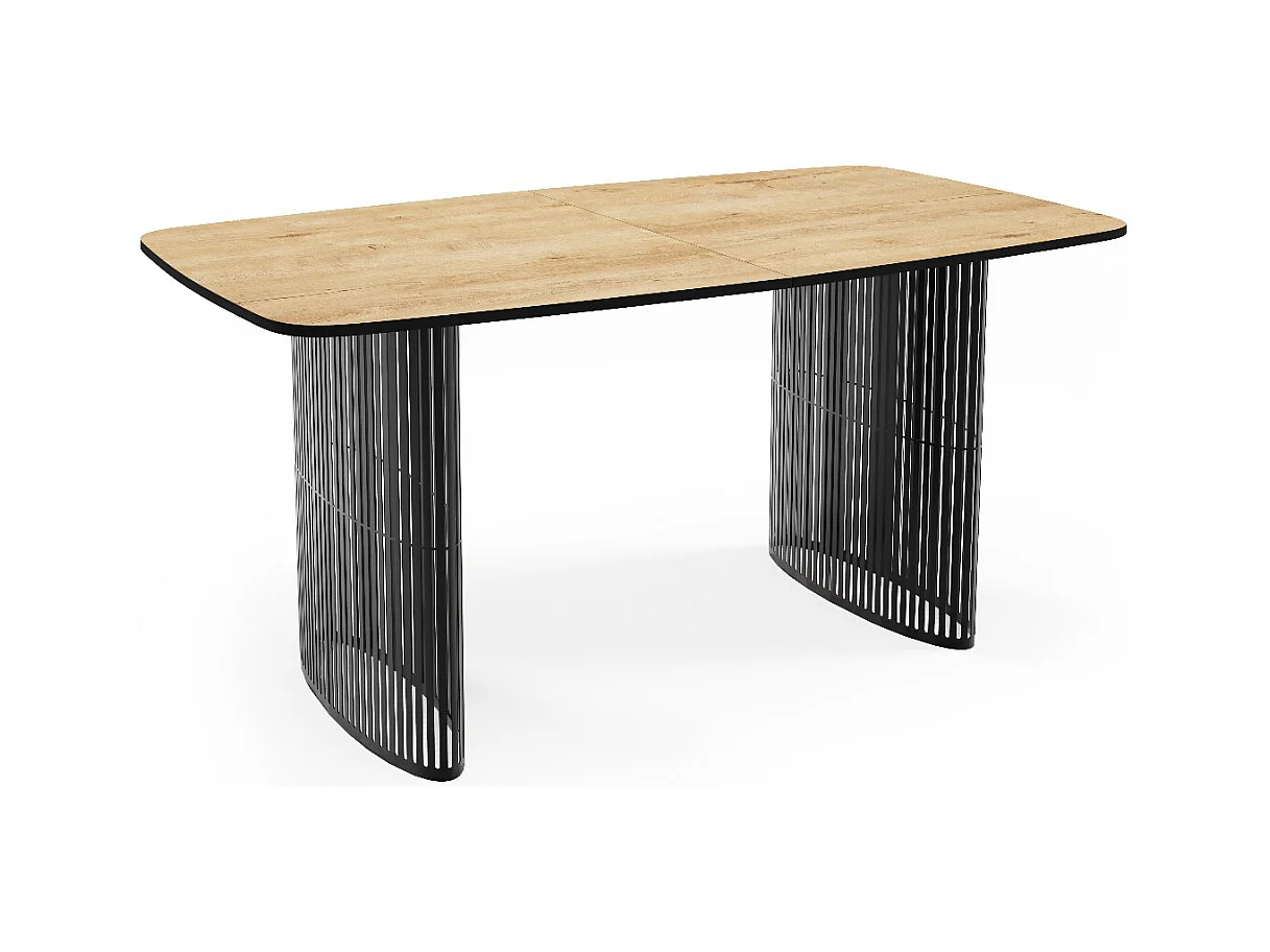 Table à Manger Rectangulaire Extensible à Lamelles Style Loft – 180 à 260 cm – Table avec Pieds en Métal Noir, Coins Arrondis pour 10-14 Personnes – Marron