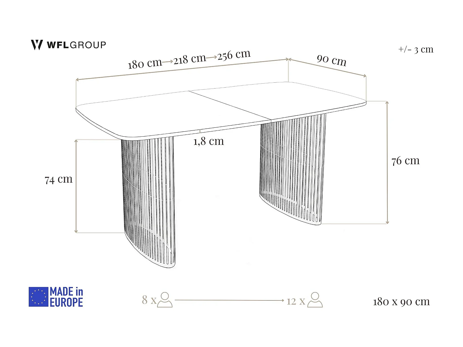 Esstisch Rechteckig Ausziehbar mit Lamellen im Loft-Stil – 180 bis 260 cm – Schwarzen Metallbeinen, Abgerundeten Ecken – für 10-14 Personen – Wohnzimmer – Braun
