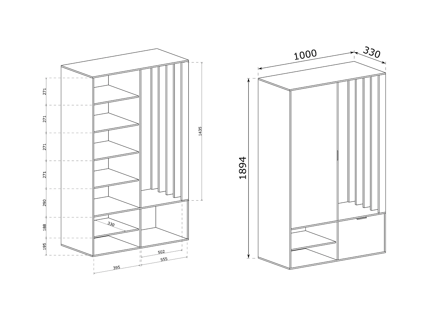 Garderoben-Set mit Spiegel & Sitzbank 100 cm – Flurgarderobe mit Kleiderstange, Ablage, Stauraum – Links oder Rechts – Beige, Kaschmir – Garderobenschrank Lena Uni