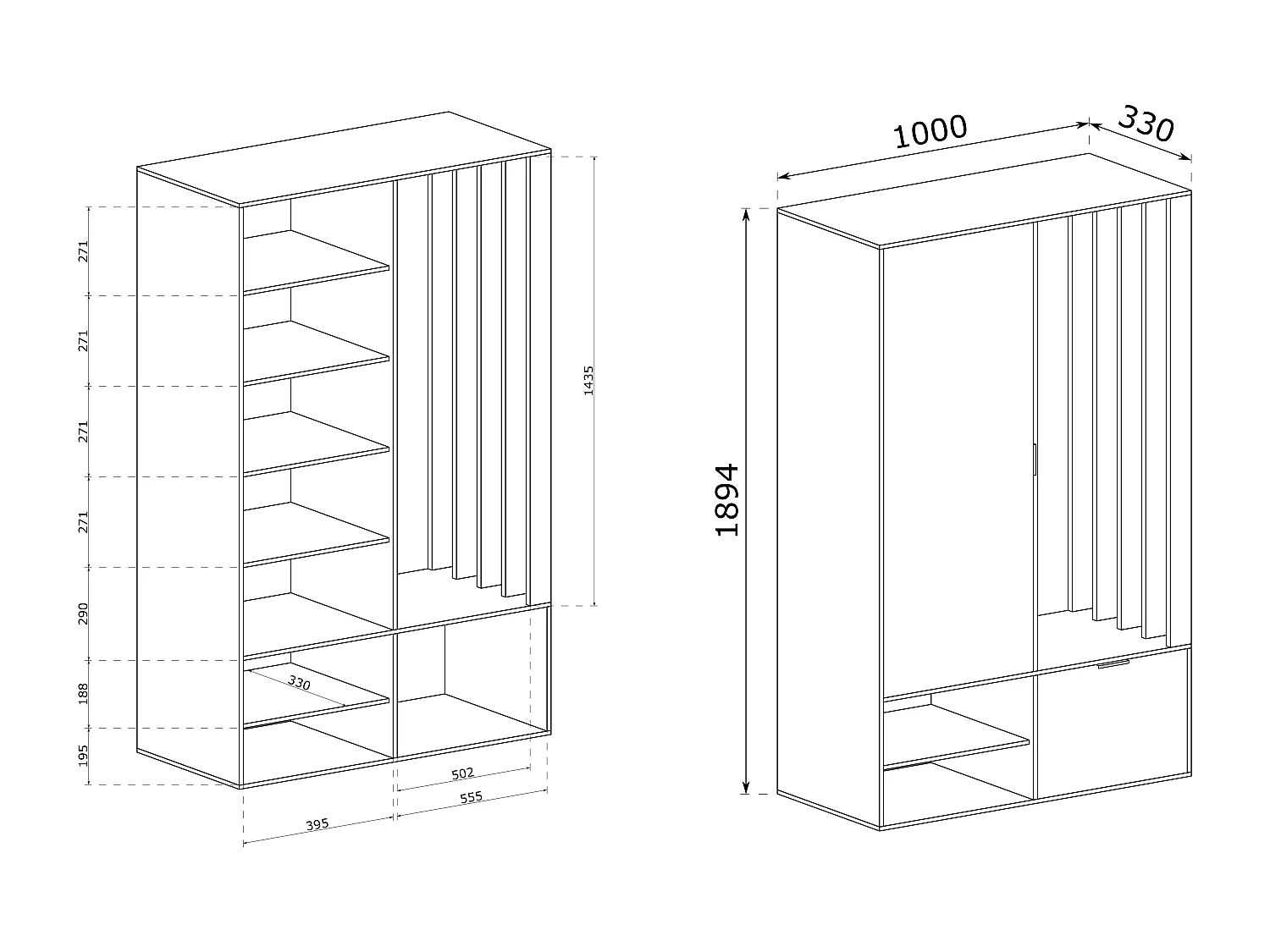 Garderoben-Set mit Spiegel & Sitzbank 100 cm – Flurgarderobe mit Kleiderstange, Ablage, Stauraum – Links oder Rechts – Beige, Kaschmir – Garderobenschrank Lena Uni