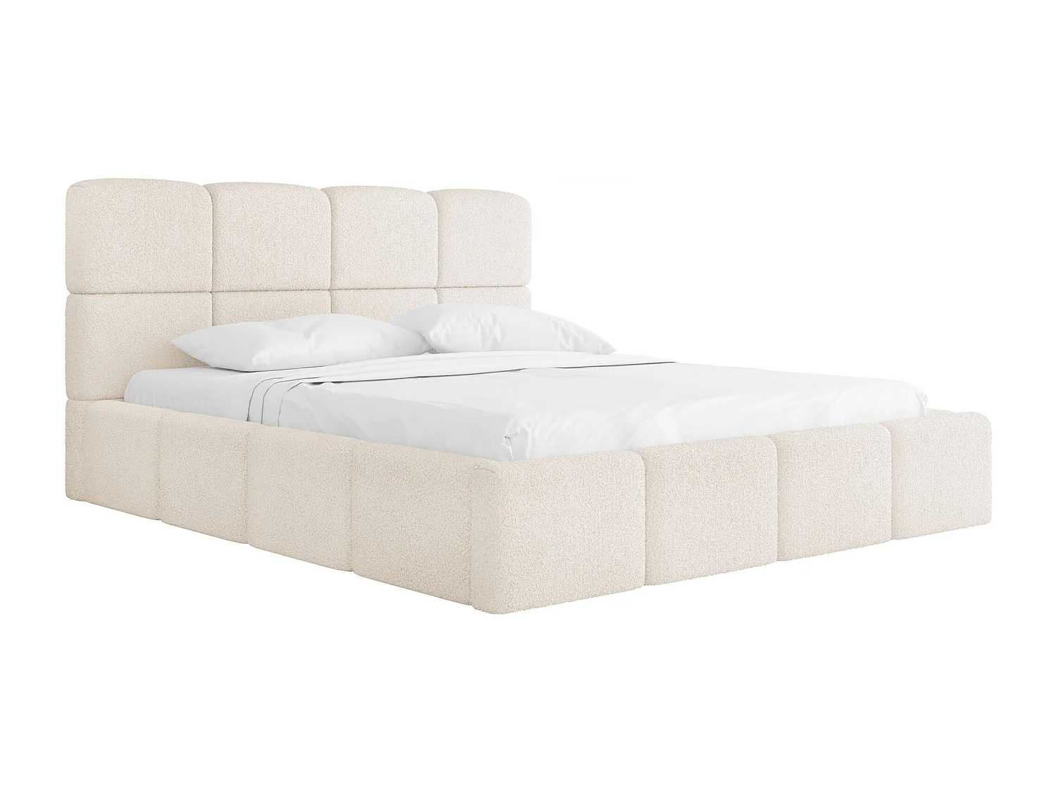 Polsterbett 140x200 mit Bettkasten und Lattenrost – Hohes Kopfteil, Boucle oder Samt Creme – Modernes Doppelbett – Bettgestell, ohne Matratze – Tivio – Beige