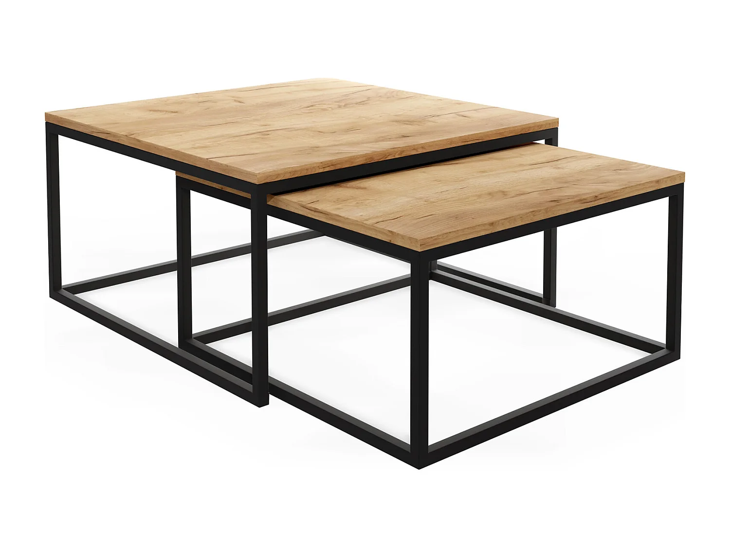 Rechteckige Quadratische Satztische Couchtische mit Gold Gestell - Loft Style Couchtische Metallbeine - 2in1 - Zwei Getrennte Tische für Wohnzimmer - Craft Eiche