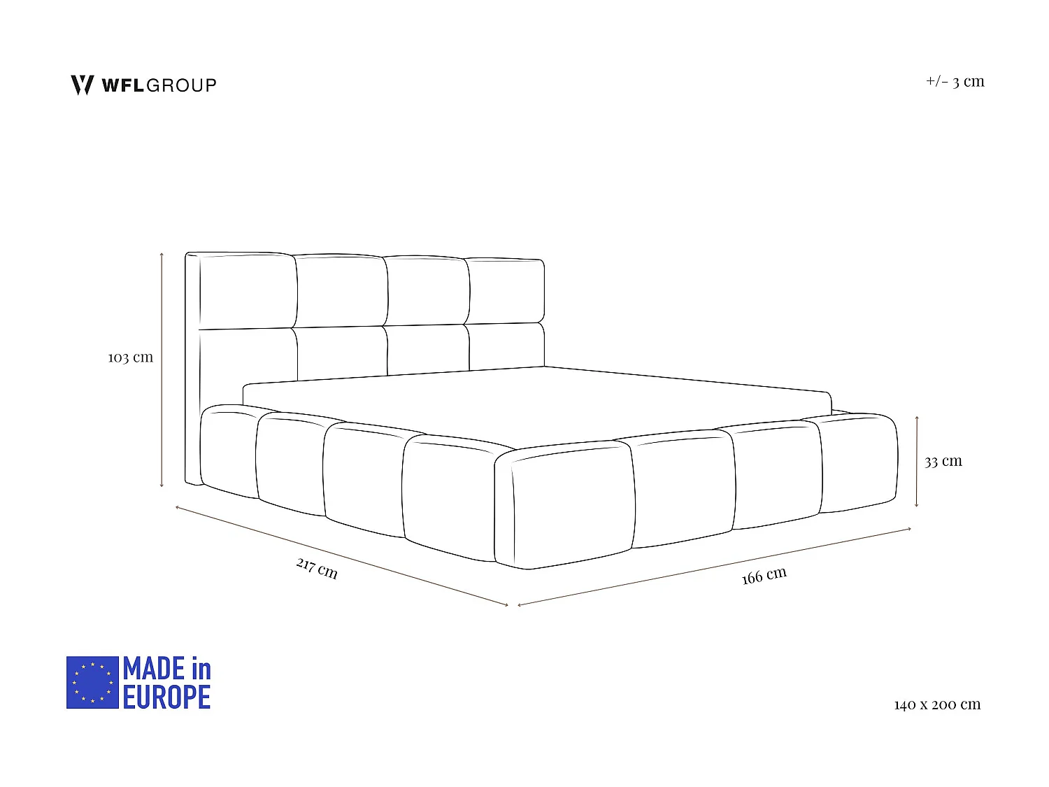 Polsterbett 140x200 mit Bettkasten und Lattenrost – Hohes Kopfteil, Boucle oder Samt Weiß – Modernes Doppelbett – Bettgestell, ohne Matratze – Tivio – Creme