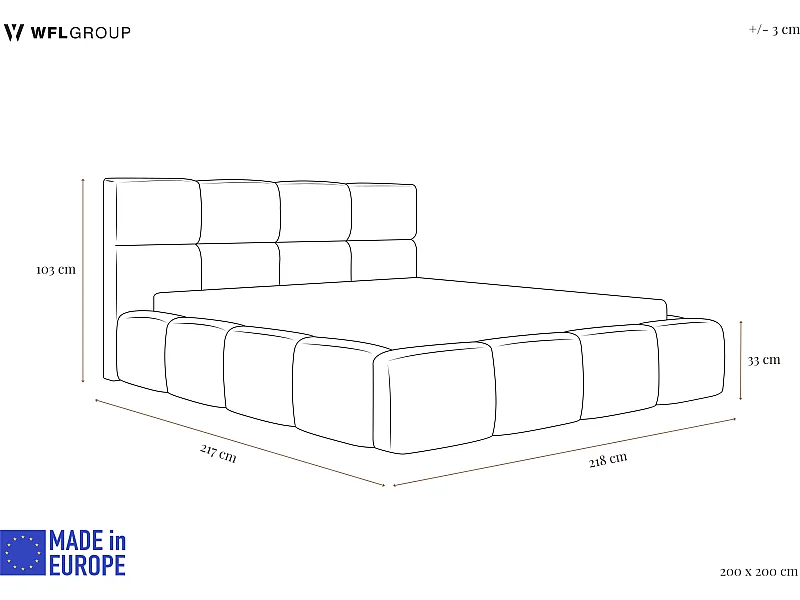Polsterbett 200x200 mit Bettkasten und Lattenrost – Hohes Kopfteil, Boucle oder Samt Weiß – Modernes Doppelbett – Bettgestell, ohne Matratze – Tivio – Creme