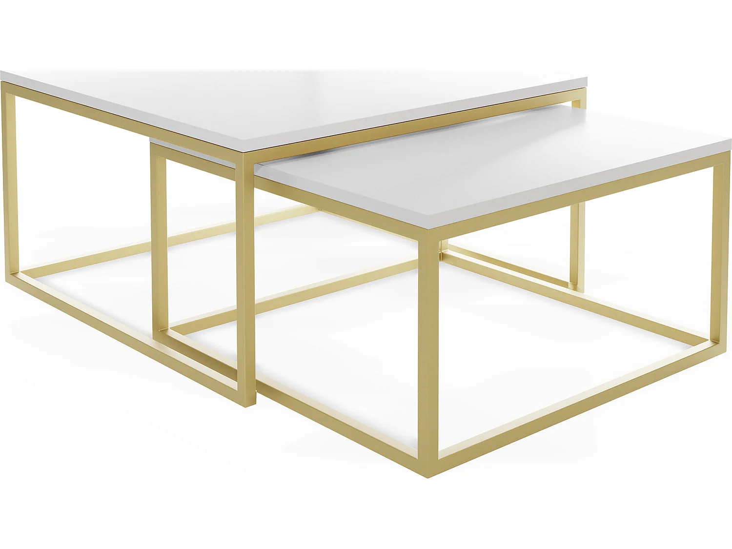 Rechteckige Quadratische Satztische Couchtische mit Gold Gestell  - Loft Style Couchtische Metallbeine - 2 in 1 - Zwei Getrennte Tische für Wohnzimmer - Weiß