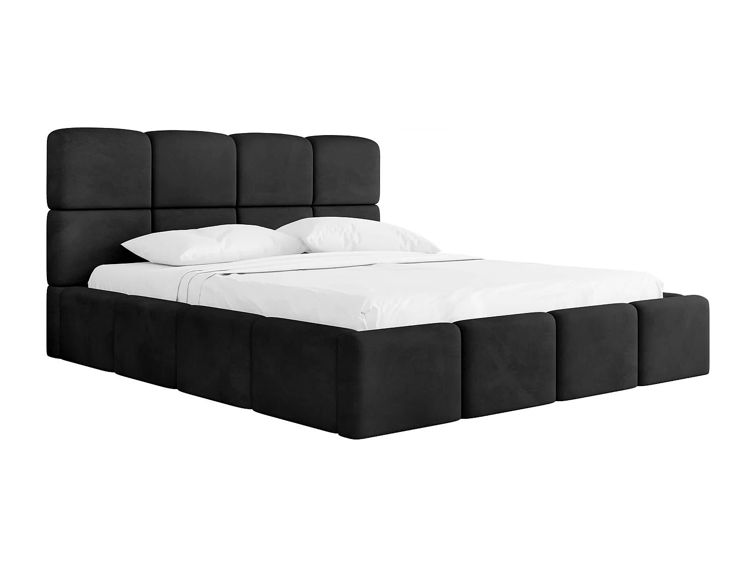 Polsterbett 200x200 mit Bettkasten und Lattenrost – Hohes Kopfteil, Boucle oder Samt Stoff – Modernes Doppelbett – Bettgestell, ohne Matratze – Tivio – Schwarz