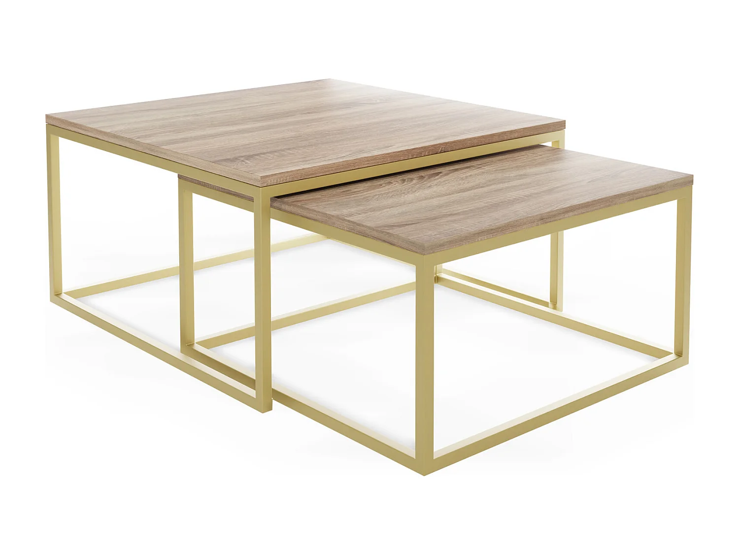 Rechteckige Quadratische Satztische Couchtische mit Gold Gestell - Loft Couchtische Metallbeine - 2 in 1 - Zwei Getrennte Tische für Wohnzimmer - Sonoma Eiche