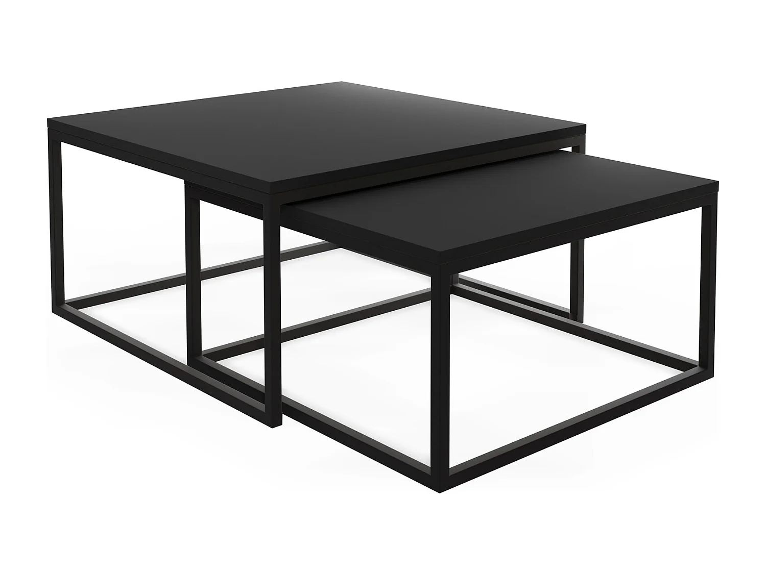 Rechteckige Quadratische Satztische Couchtische mit Schwarz Gestell - Loft Style Couchtische Metallbeine - 2 in 1 - Zwei Getrennte Tische für Wohnzimmer - Schwarz