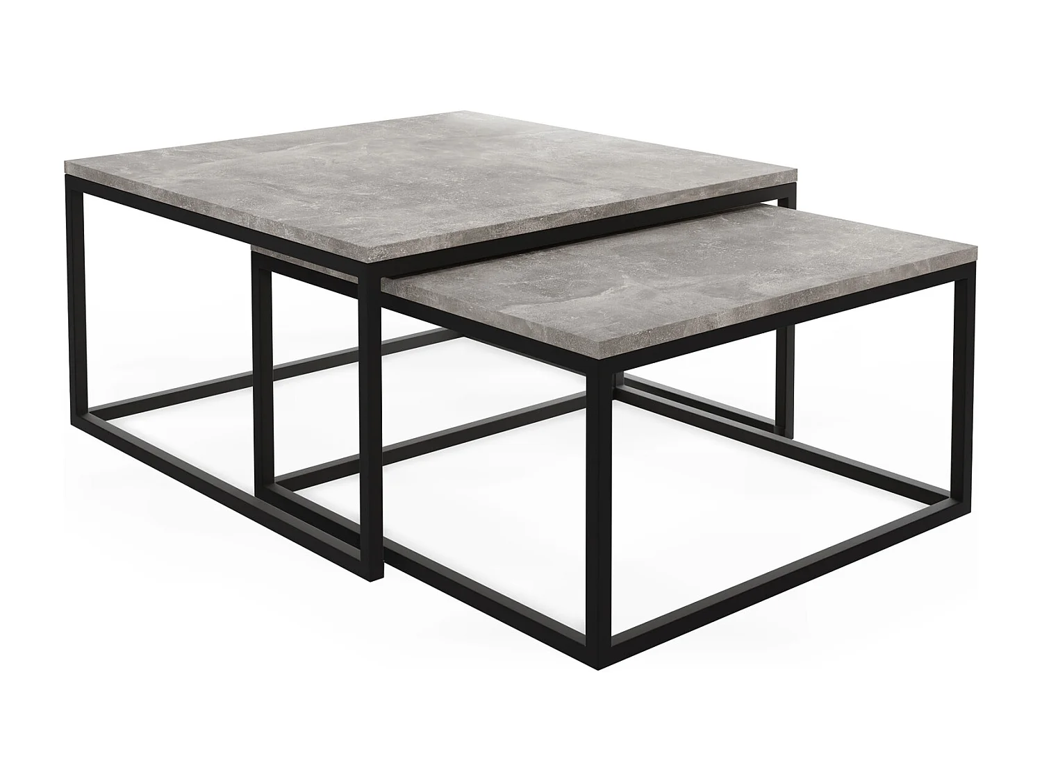 Rechteckige Quadratische Satztische Couchtische mit Schwarz Gestell - Loft Style Couchtische Metallbeine - 2 in 1 - Getrennte Tische für Wohnzimmer - Grauer Beton
