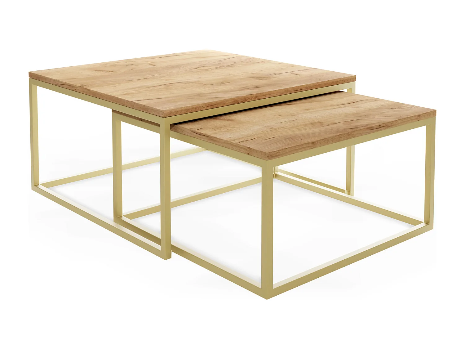 Rechteckige Quadratische Satztische Couchtische mit Gold Gestell - Loft Style Couchtische Metallbeine - 2 in 1 - Zwei Getrennte Tische für Wohnzimmer - Craft Eiche