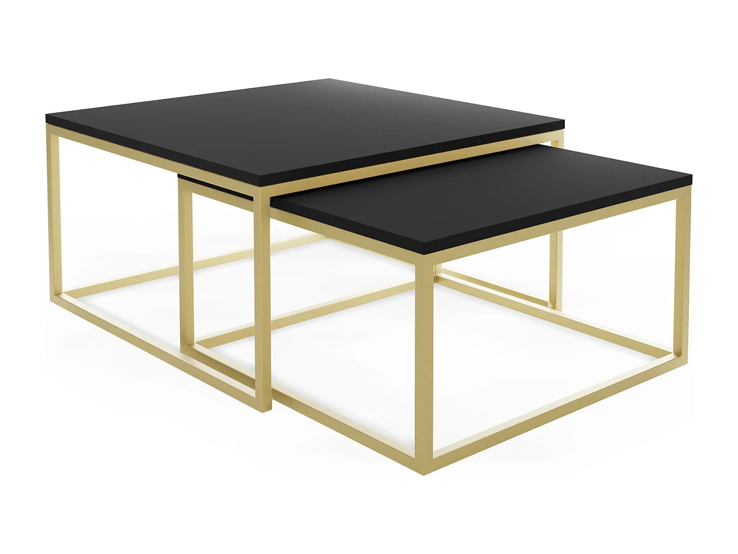 Rechteckige Quadratische Satztische Couchtische mit Gold Gestell - Loft Style Couchtische Metallbeine - 2 in 1 - Zwei Getrennte Tische für Wohnzimmer - Schwarz