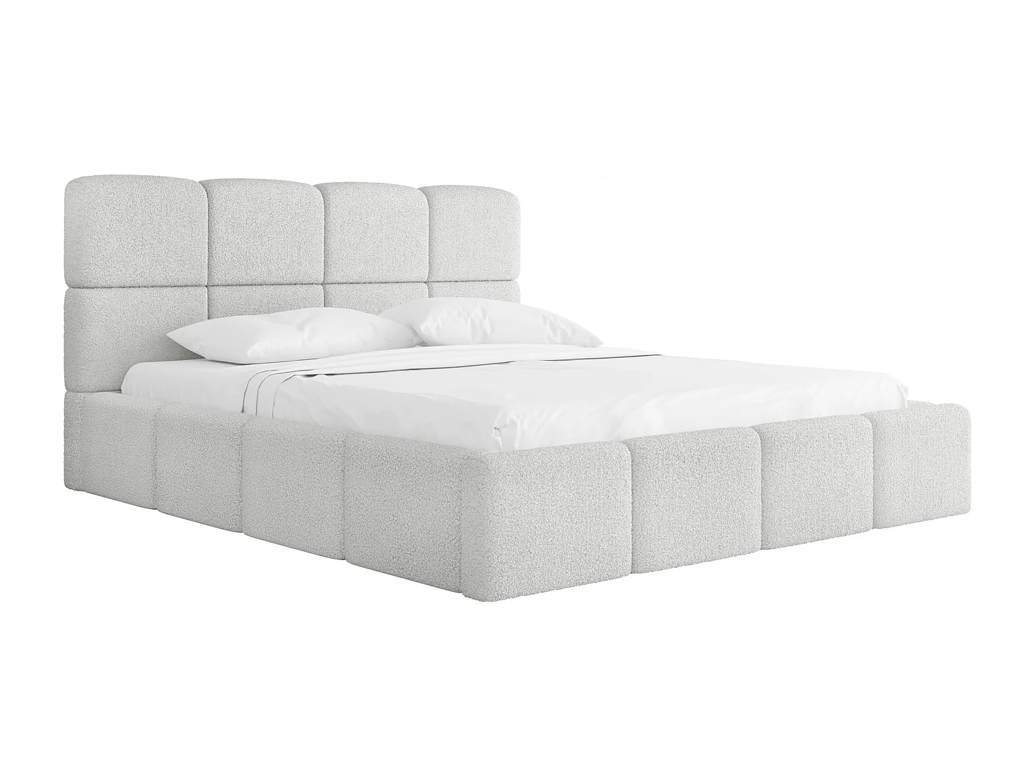Polsterbett 160x200 mit Bettkasten und Lattenrost – Hohes Kopfteil, Boucle oder Samt Stoff – Modernes Doppelbett – Bettgestell, ohne Matratze – Tivio – Grau