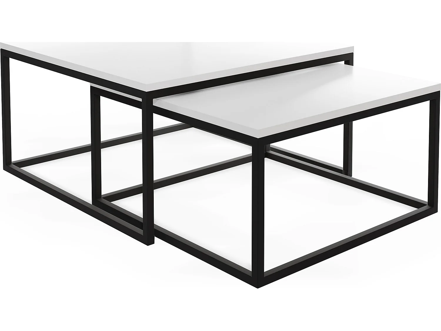 Rechteckige Quadratische Satztische Couchtische mit Schwarz Gestell - Loft Style Couchtische Metallbeine - 2 in 1 - Zwei Getrennte Tische für Wohnzimmer - Weiß