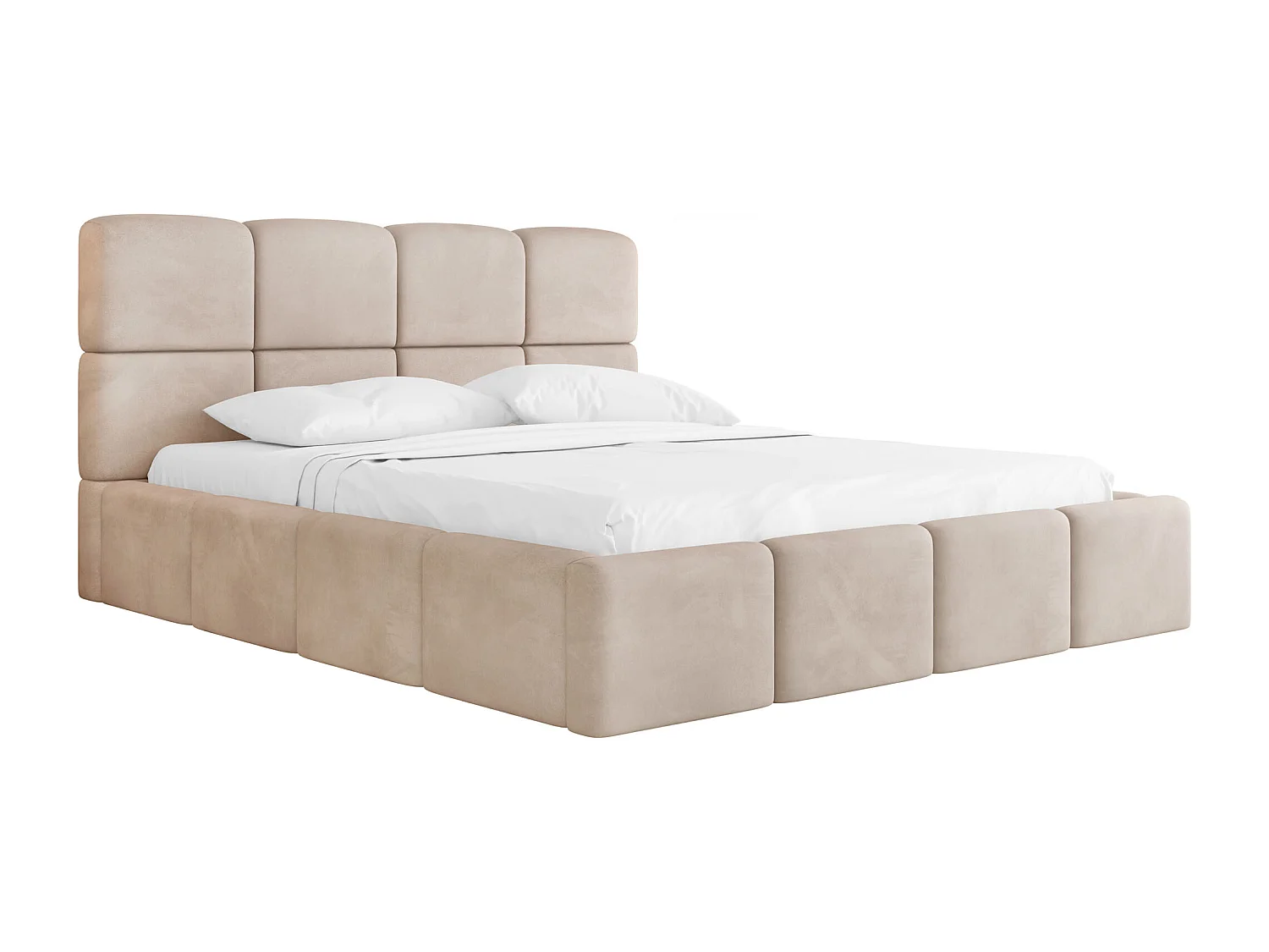 Polsterbett 160x200 mit Bettkasten und Lattenrost – Hohes Kopfteil, Boucle oder Samt Creme – Modernes Doppelbett – Bettgestell, ohne Matratze – Tivio – Beige