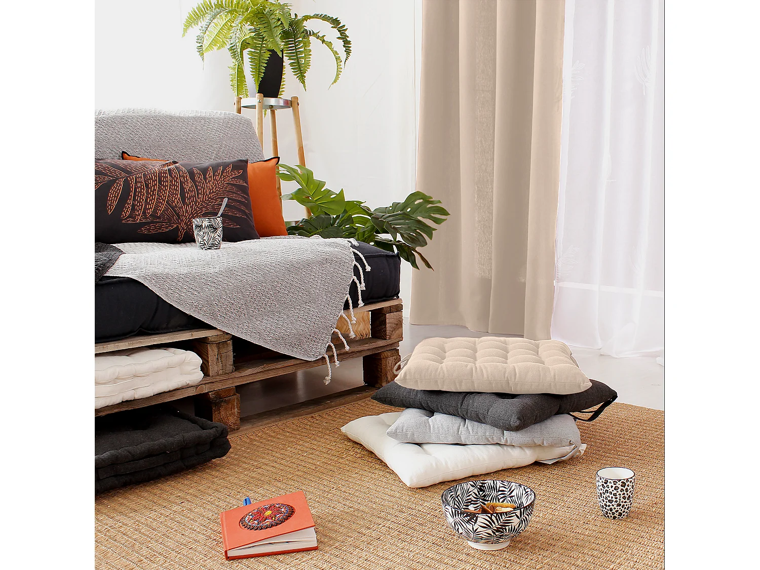 Galette de Chaise Piquée "Dune" 38x38cm Gris Clair