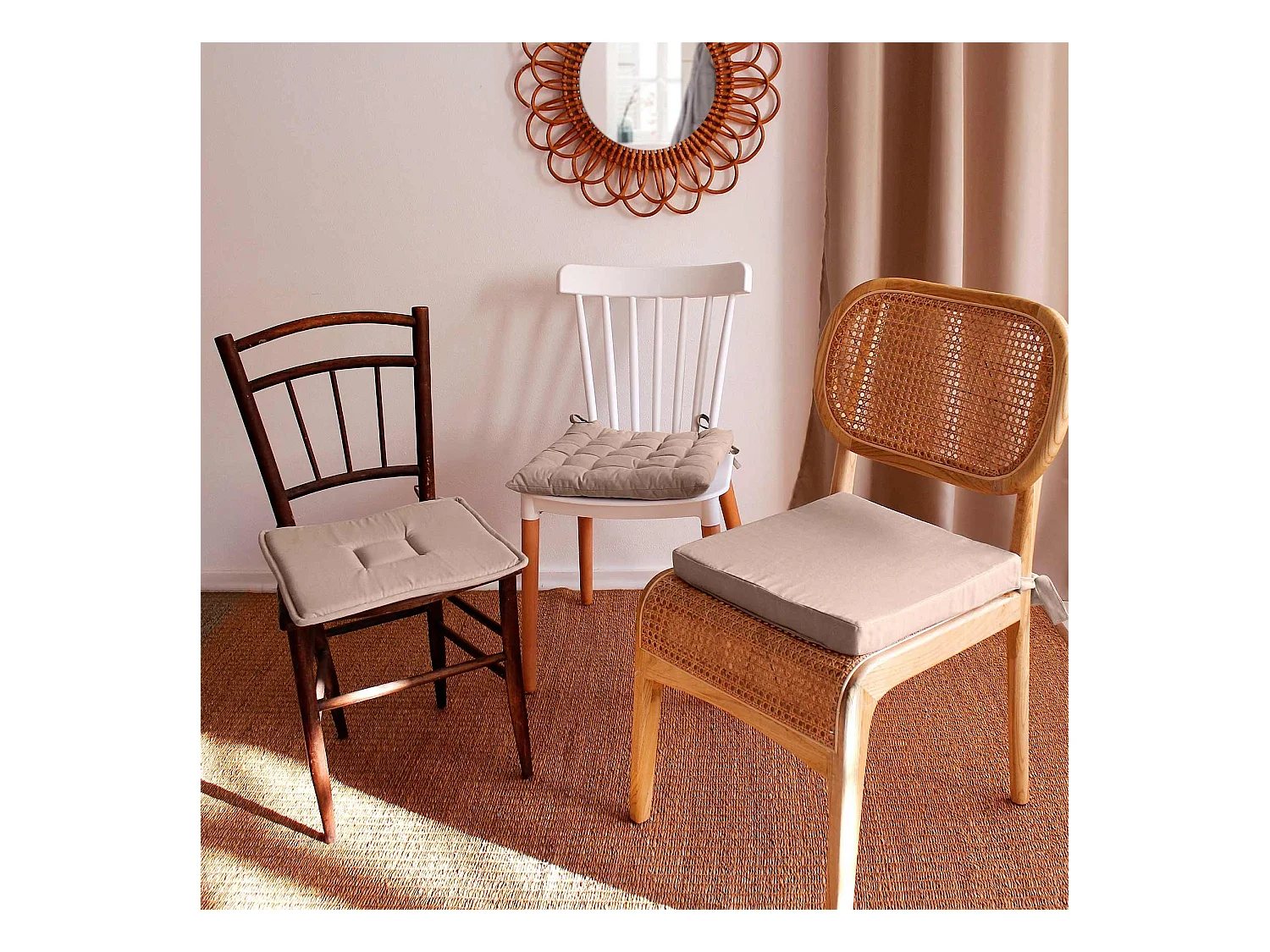 Galette de Chaise Uni "Panama" 40x40cm Naturel