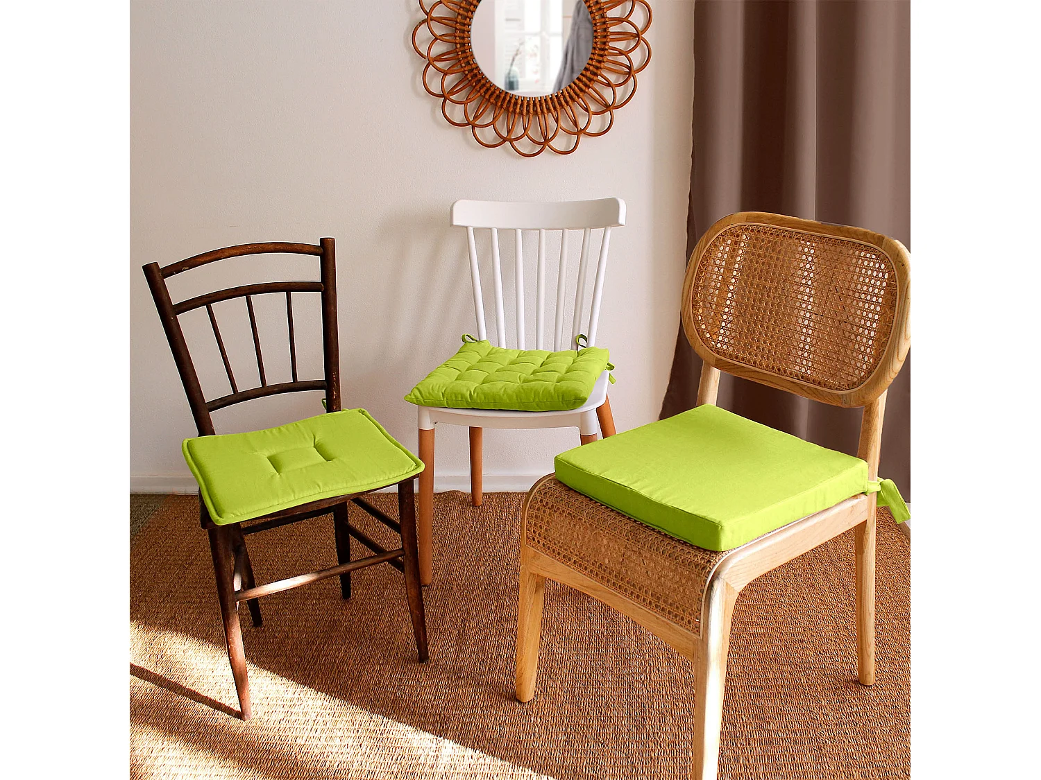 Galette de Chaise Uni "Panama" 40x40cm Vert Anis