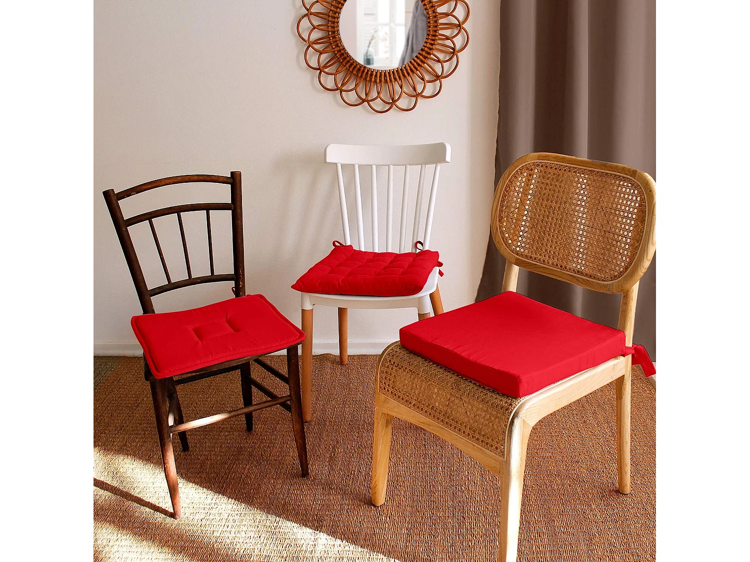 Galette de Chaise Uni "Panama" 40x40cm Rouge